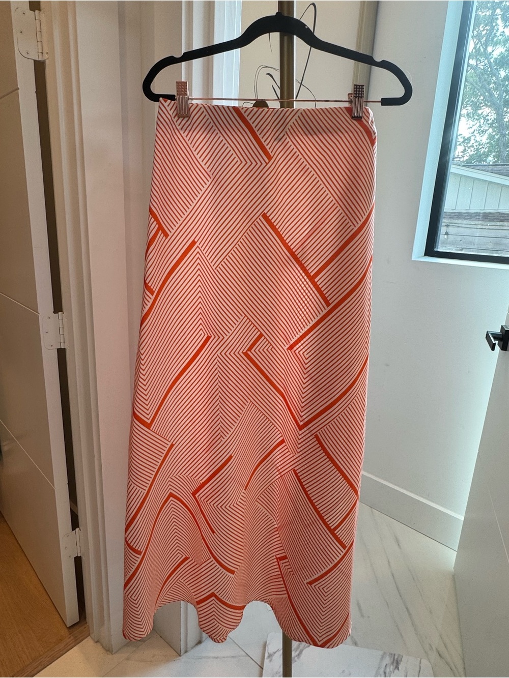 INC International Concepts Orange & White Geometric Maxi Skirt
